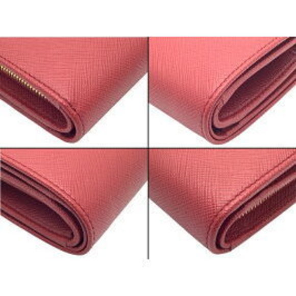PRADA Saffiano Bifold Wallet Snap Zipper Leather Red - Picture 6 of 16